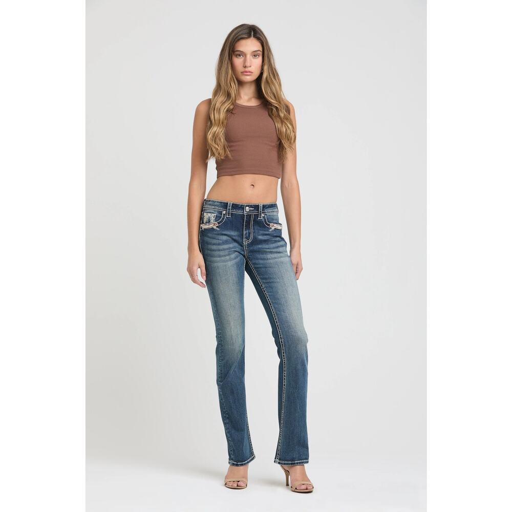 Grace in LA Women's Horseshoe Motif Embellished Bootcut Stretch Jeans - Picture 2 of 7